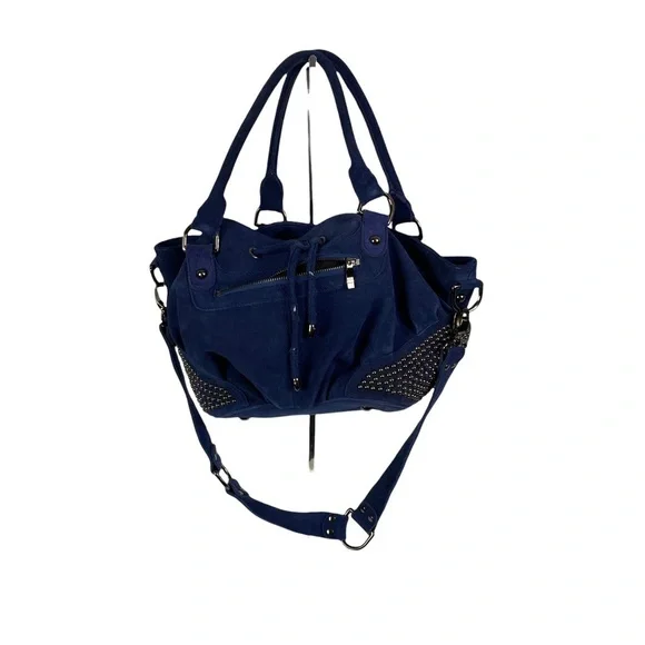 Tarah Smith Handbag Purse Tote Suede Studded Detail  Blue - Picture 2 of 11